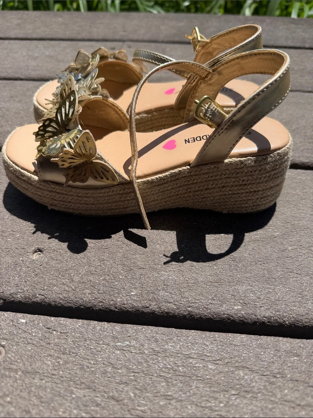 Steve Madden Kids Metallic Gold Butterfly Sandals